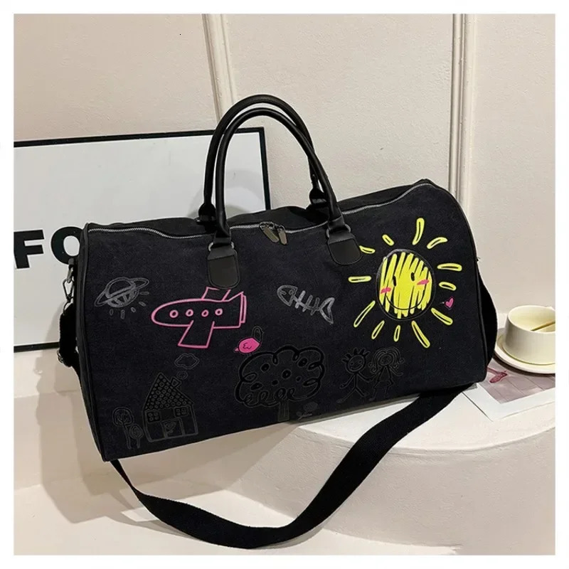 selling canvas zipper travel bag patch work large capacity casual cute shoulder soft Versatile Trendy 250311