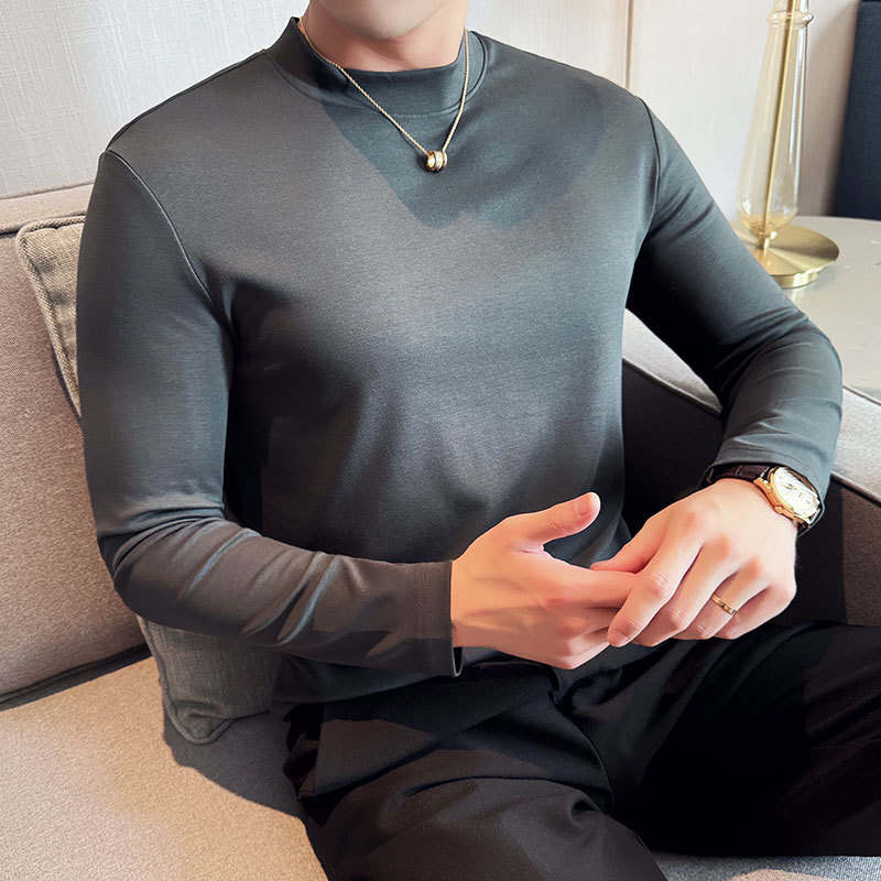 Men's base shirt mid to high neck, trendy top elastic high-end feel, paired with long sleeved red t-shirt for men's spring and autumn wear