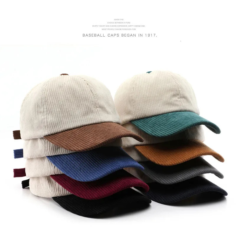 Spring Autumn Corduroy Spliced Color Baseball Caps for Men Women Casual Trendy Versatile Couple Outdoor Solid Hats Adjustable Go 250311