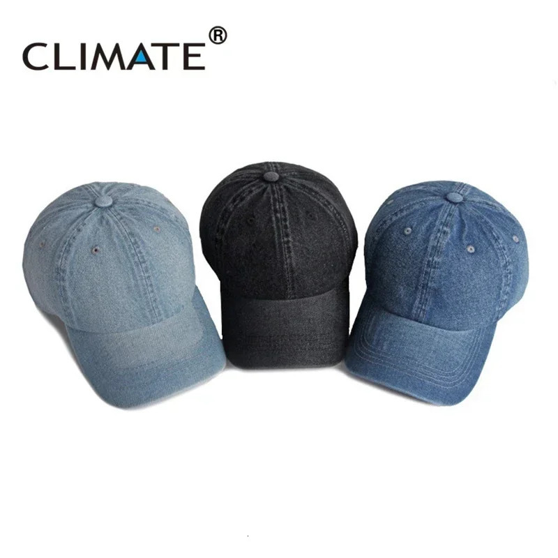 CLIMATE Mens Denim Baseball Cap Hat Blank Dad Caps Cool Casual Jeans Wear for Men 250311