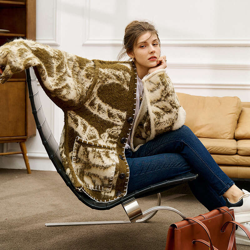 Australian Autumn Winter Totem Ethnic Style Knitted Cardigan, High-End Lazy Style, Loose And Medium Length Jacket