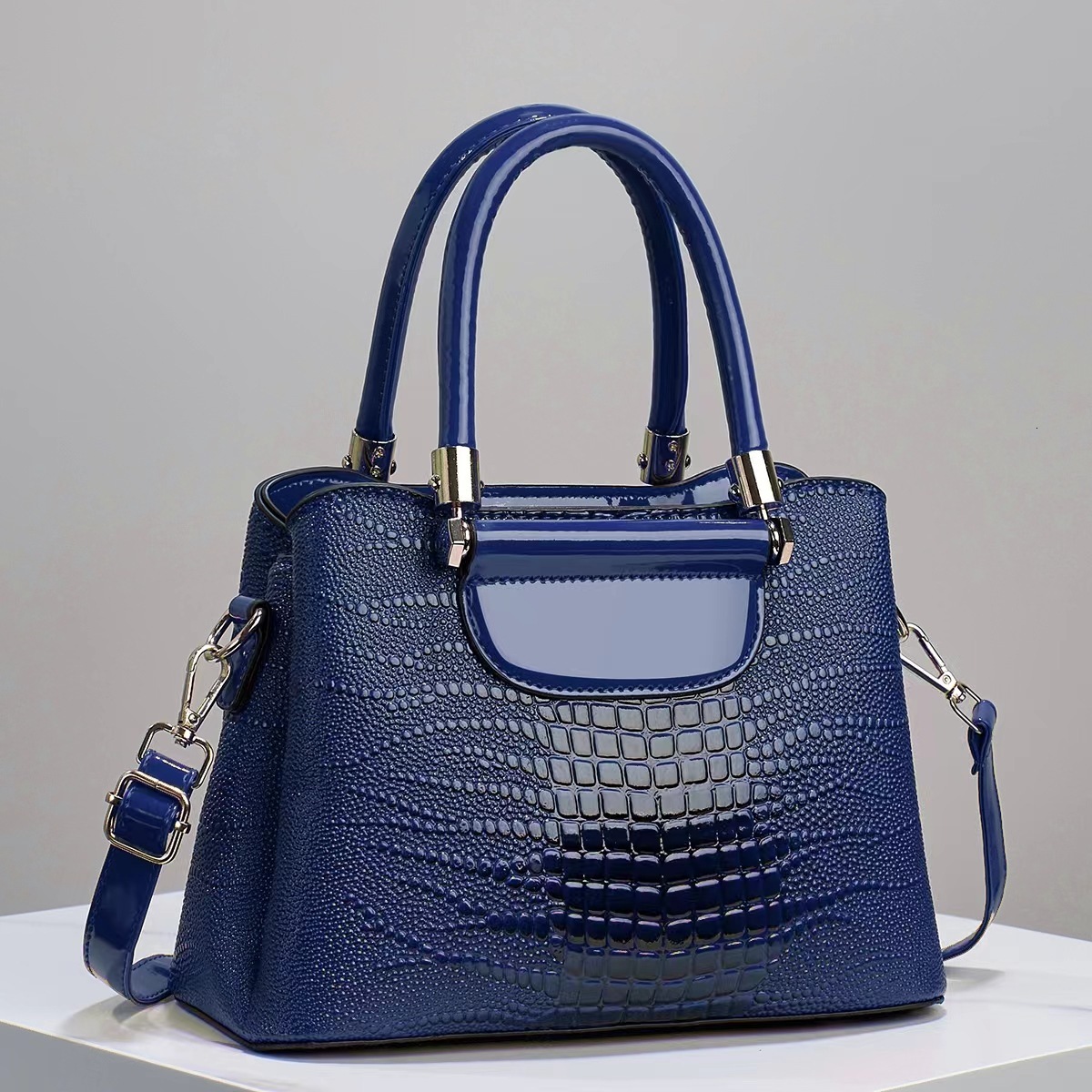 Textured Bright Stone Crocodile Leather Pattern Handbag Women's Shoulder Messenger Bag