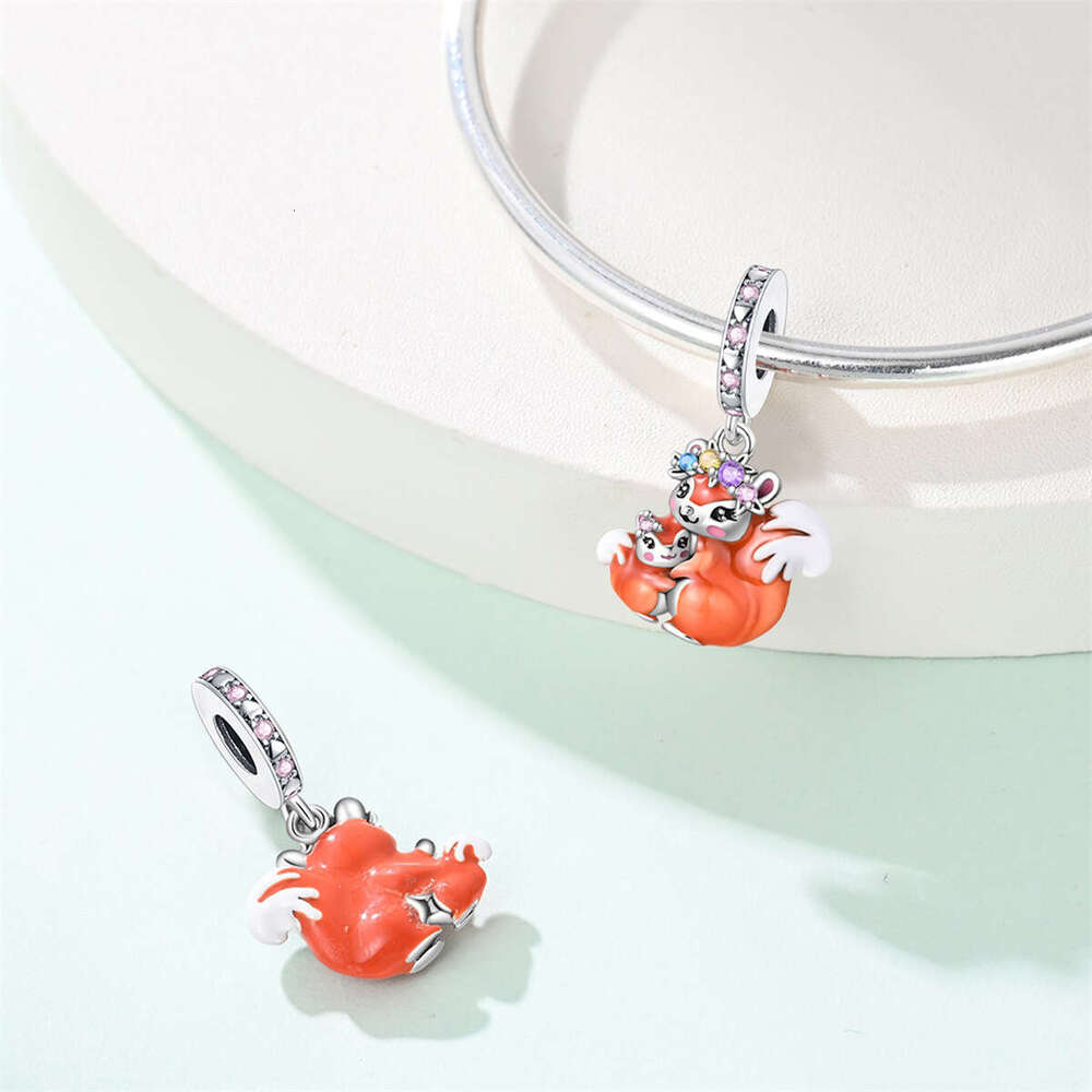 Mother's Day Squirrel Cute Animal Charms Bead Accessories DIY Jewelry Bracelet Pendant White 925 Sterling Silver Gift for Women