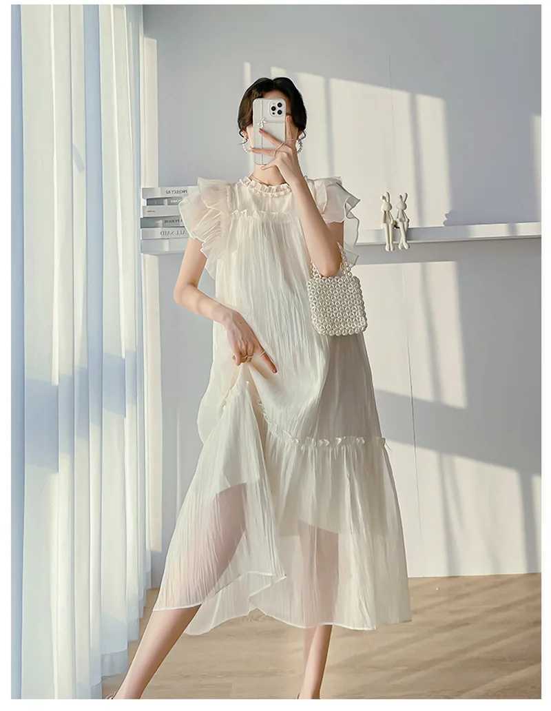 Maternity Clothes Silk Pleated Long Dress Skirt Summer Loose Casual Pregnant Women Short Sleeve Dress Vestido Pregnancy ClothingT250311