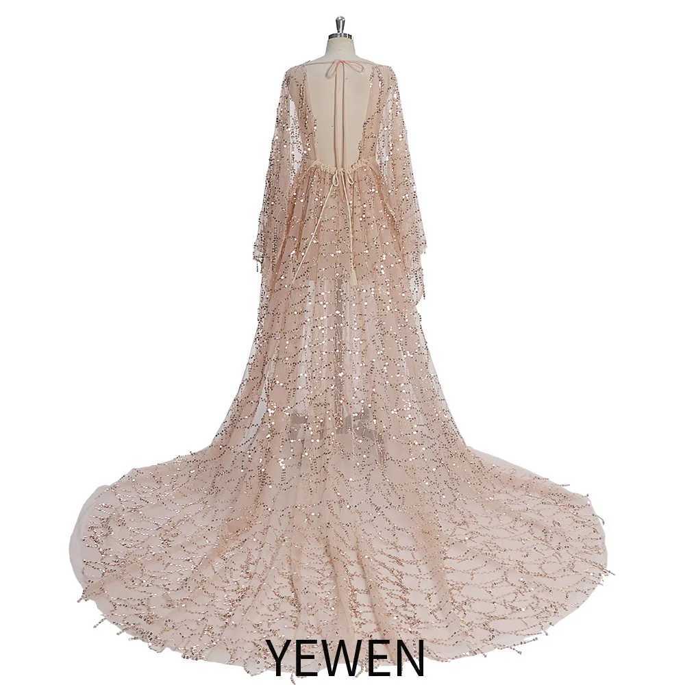 Sparkle See Through Long Sleeves Bohemian Dress for Photo Shoot Maternity Gown for Baby Showers Plus Size YEWEN YW231034 X250224