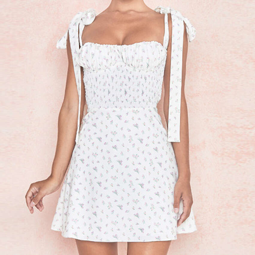 2025 Spring Women's Fashion Printed Elegant Medium Length Strap Dress KLMY