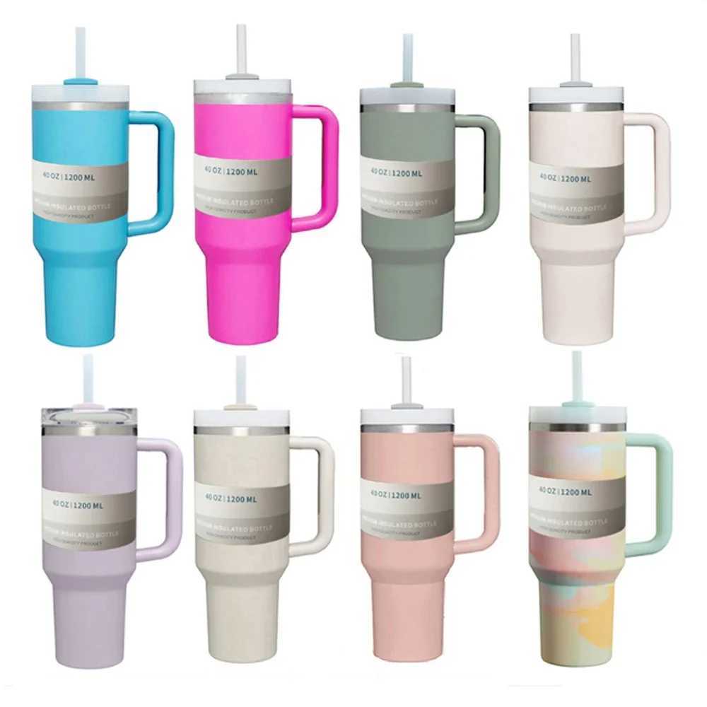 40oz Tumbler with Handle Straw Lid Thermos 40 oz Vacuum Insulated Coffee Mug Stanleies Steel Thermal Iced Travel Cup for CarT250311
