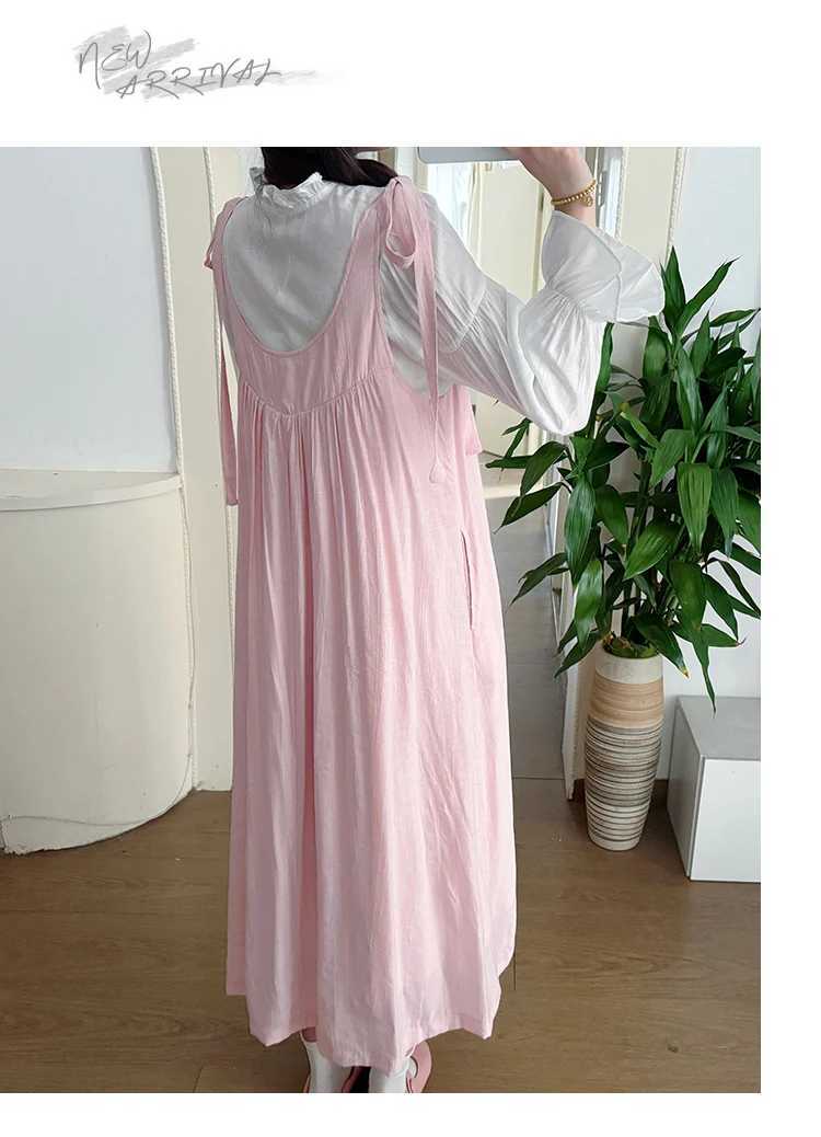 Plus Size Maternity Summer Dress with Pockets Pink Long Loose Pregnant Womens Strap Dresses Sweet Pregnancy Holiday ClothesT250311