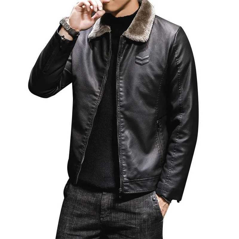Fur collar Leather Jacket men Plus Velvet coats Thick Warm Fashion Autumn Winter Mens Leather jacket Top Large Size PU CoatsT250311