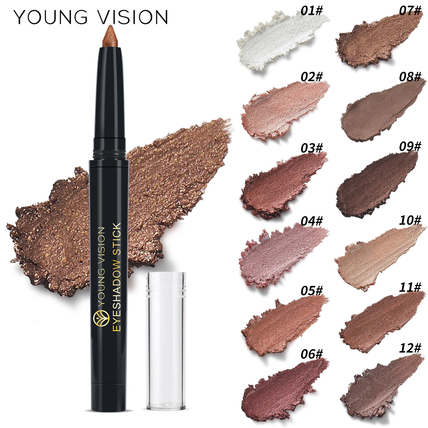 YOUNG VISION 6colorspack Pearlescent color rotating eyeshadow stick waterproof cultivation silkworm eye makeup pencil 240310