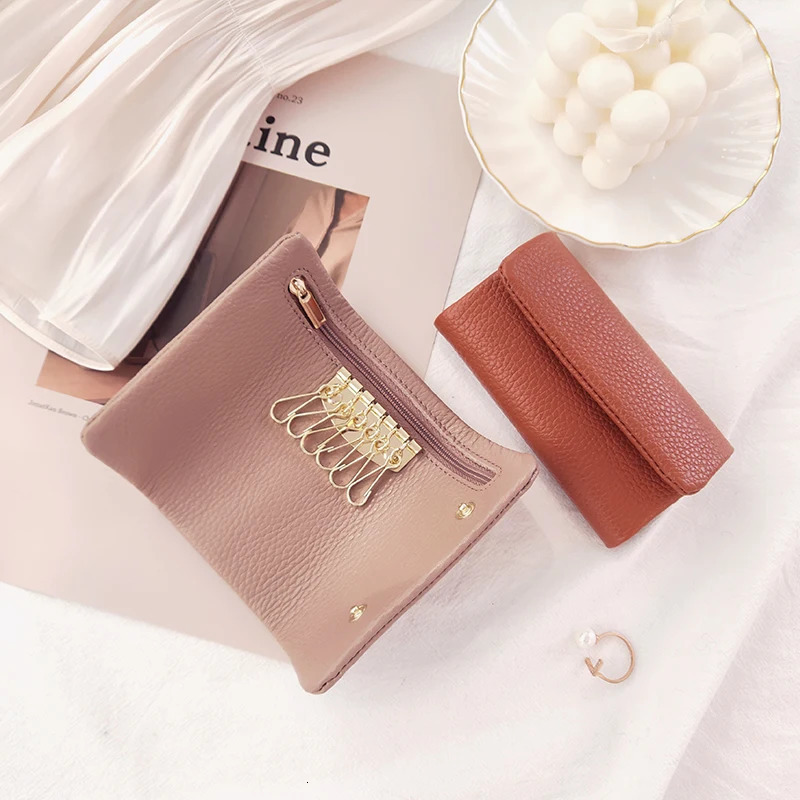 Genuine Leather Mini Small Key Holder Bag Buckle Multifunctional Simple Soft Cow Car Wallet for Men and Women 250311