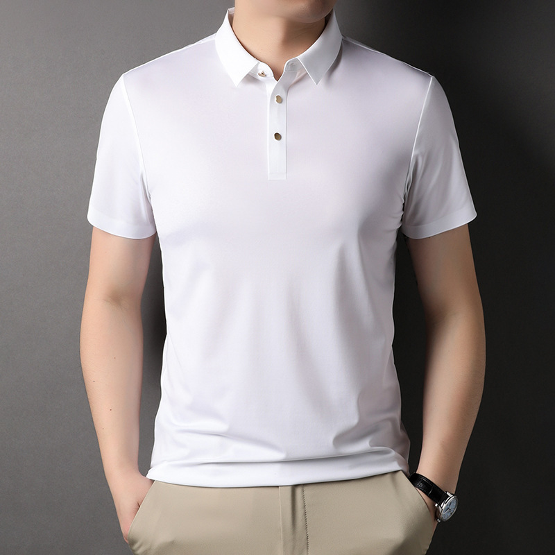 Ice silk short sleeved polo shirt for men in summer, no ironing, hanging nylon t-shirt, men's high-end trend tracksuit