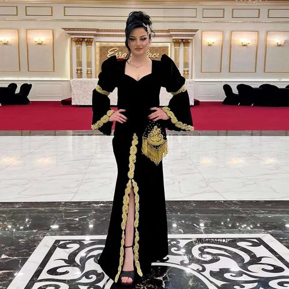 Customized Traditional Albanian Black Mermaid Evening Dress Veet Side Split Women Party Night Wear Ocn Long Prom Gowns