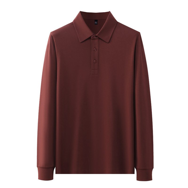 Long sleeved polo shirt, men's business casual lapel T-shirt, high-end feeling, autumn winter new item, solid color, versatile and trendy tracksu