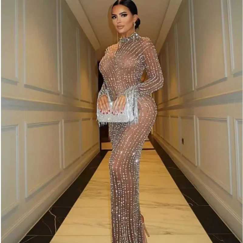 Rhinestone Embellished Maternity Dress For Pregnancy Photoshoot Pregnant Photography Outfit Sexy Stretchy Skinny Women Mesh Gown X250224