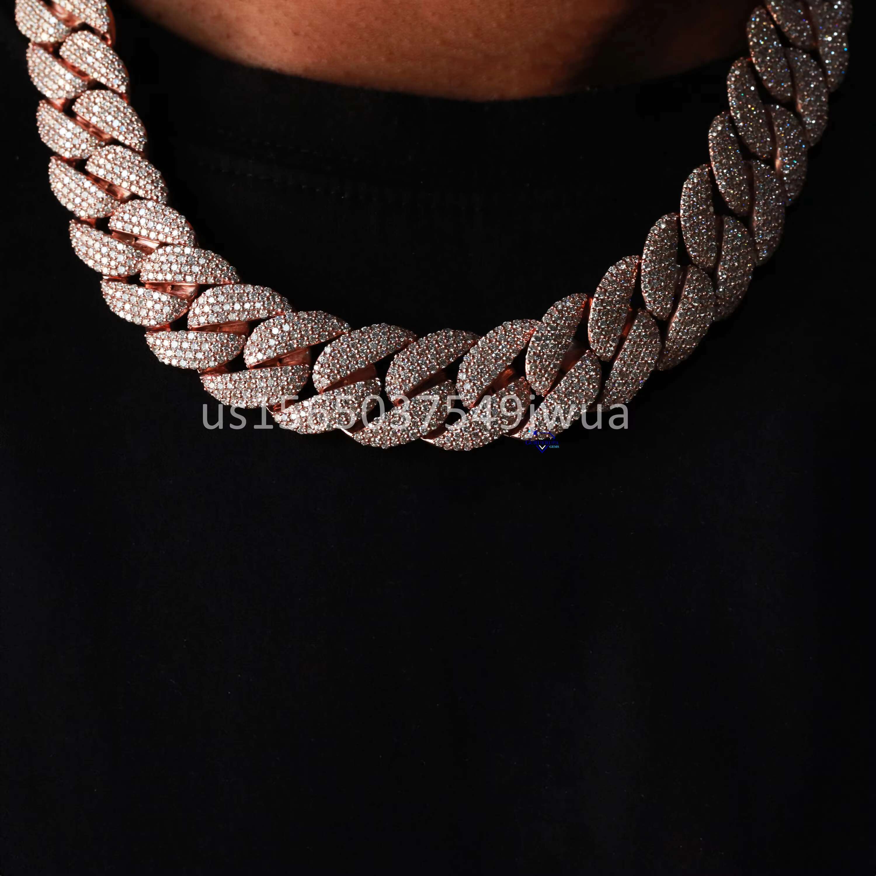 Mens Cuban Chain Crafted in Sterg Sier Featuring Moissanite Sparkg Round Brilliant Cut Dias With VVS Clarity