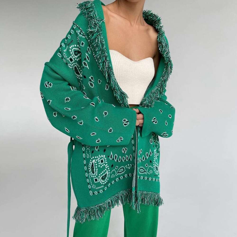 Women's Vacation Lazy Style Loose Sweater Cardigan Bohemian Cashew Flower Color Matching Jacket