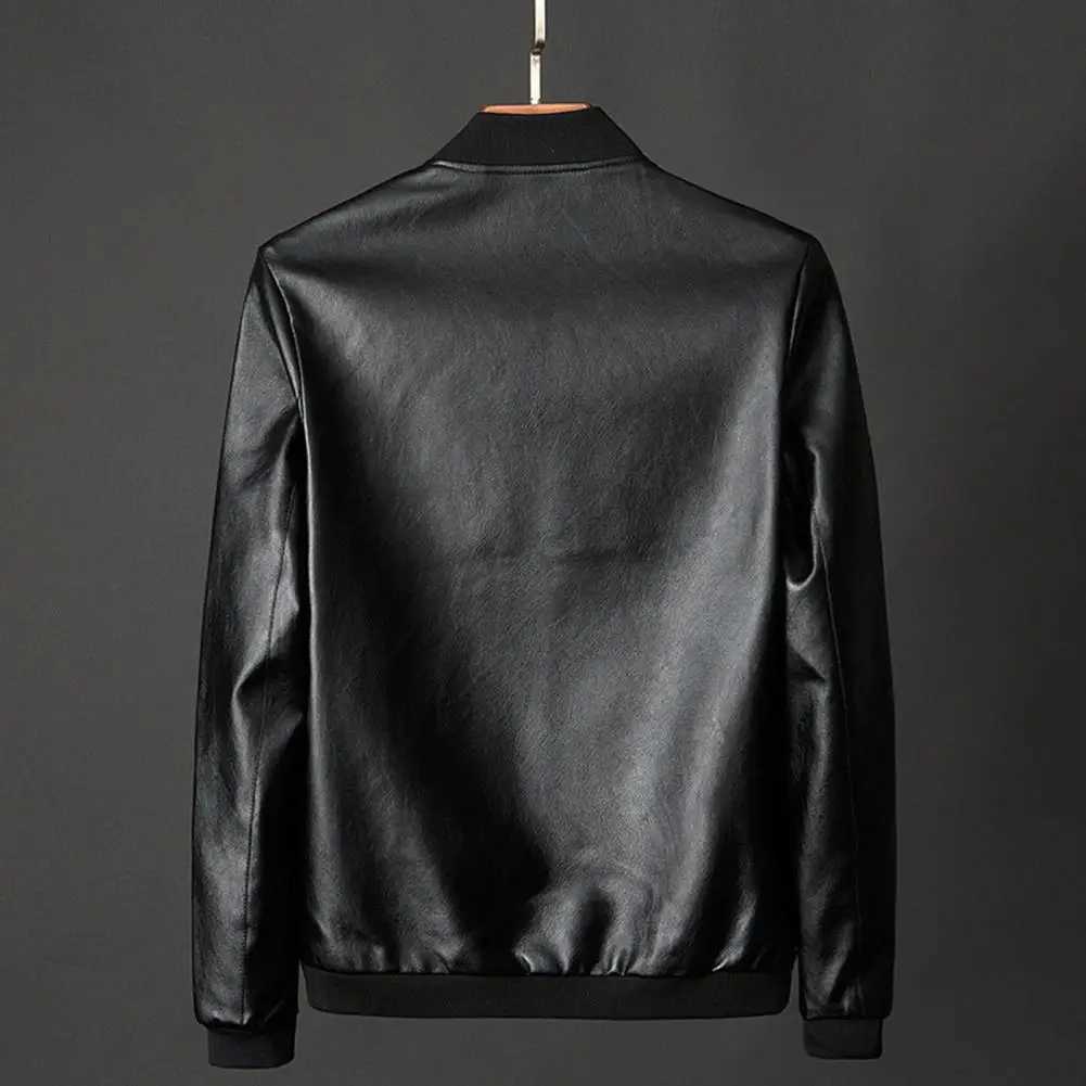 Men Motorcycle Jacket Faux Leather Stand Collar Zipper Closure Mens Moto Biker Leather Coat Autumn Men Outerwear 2023 Men JacketT250311