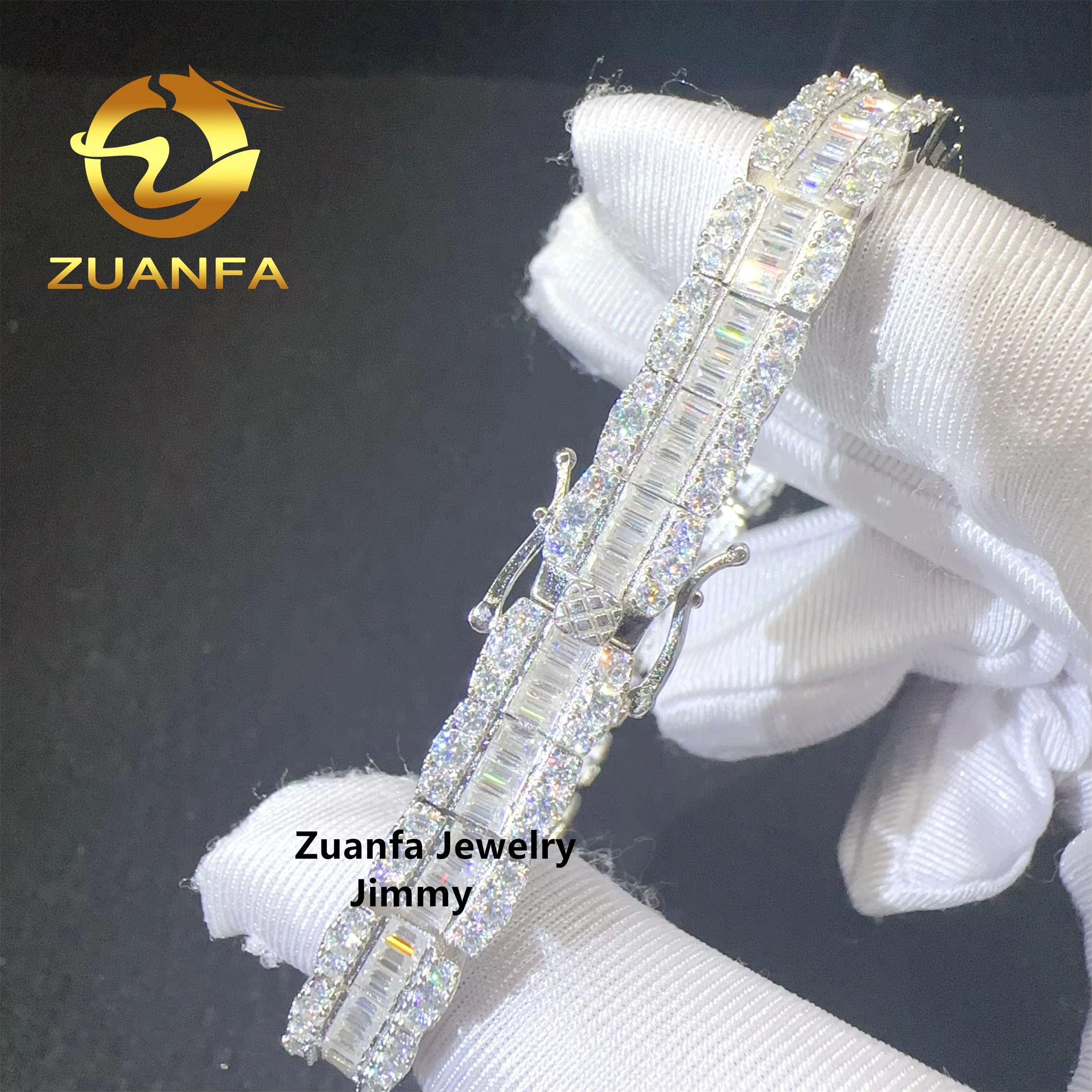 Fashion Style 8.5MM GRA Certificate Hip Hop 925 Silver White Color VVS1 Bgauette Moissanite Diamond Cluster Tennis Bracelet Men