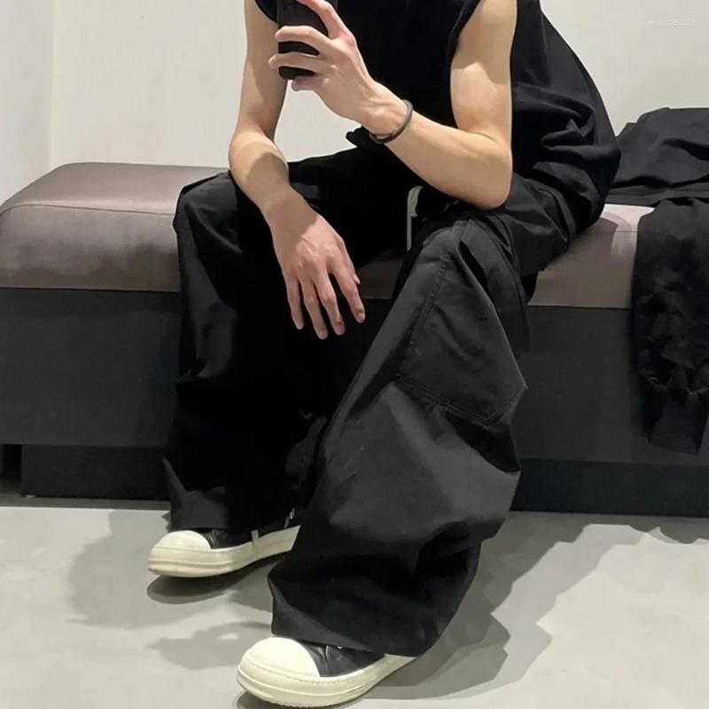 Men's Pants Unisex Straight Baggy Casual Overalls Streetwear Loose Style Wide Leg Drawstring Black Cargo Oversized Trousers