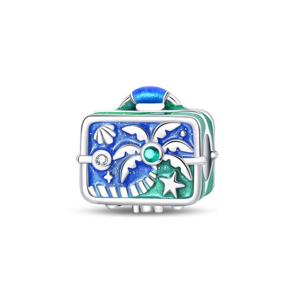 Summer Ocean Travel vacation airplane Charms Retro Luggage beads DIY jewelry 925 Sterling Silver bracelet for women gift