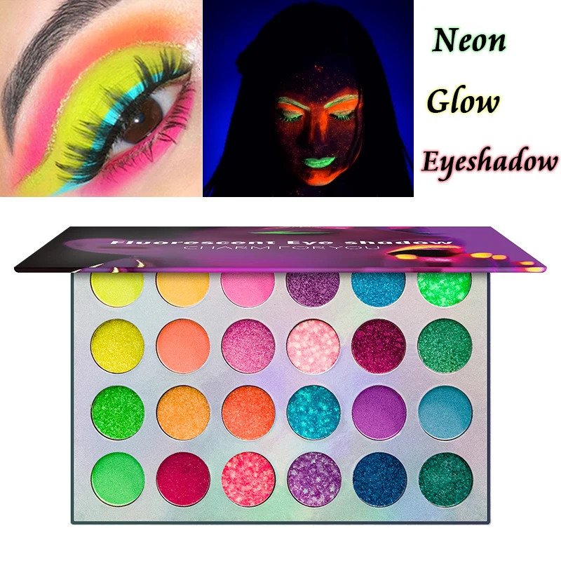 Blacklight UV Glow in Dark Fluorescent Eyeshadow Palette Stage Clubbing Neon Makeup Palette 24Colors Pigment Luminous Eye Shadow 250306