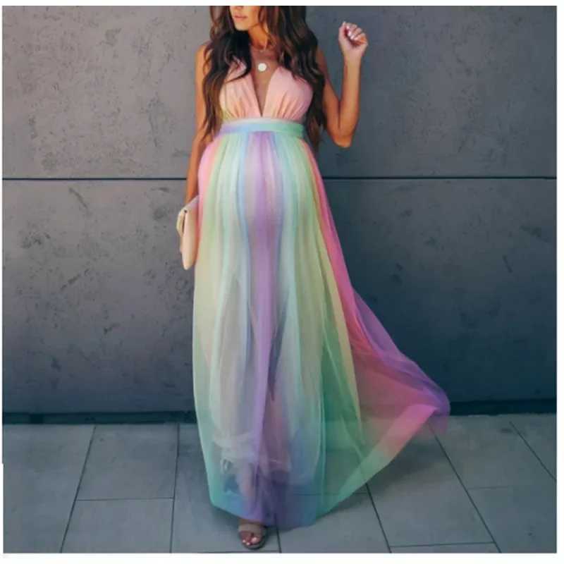 Patchwork Pregnant Womens Sleeveless Fashion Es for Photo Shoot Summer Cotton Gauze Pregnancy Dress Maternity DressesT250311