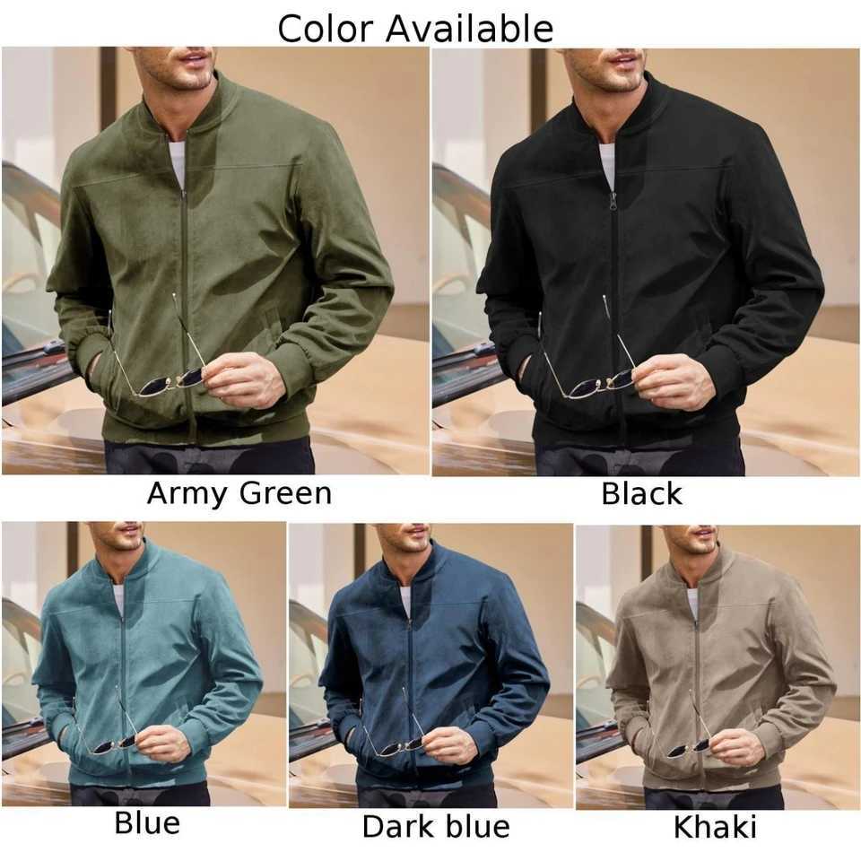For Daily For Holiday Mens Suede Jackets Fashion Jackets Slight Stretch Solid Color Army Green Blue Casual StyleT250311