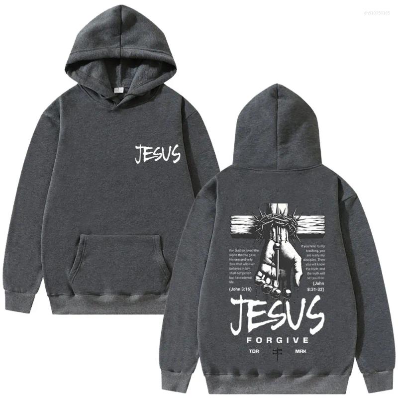 Men's Hoodies Awesome Jesus Forgive Bible Graphic Hoodie Men Women Hip Hop Fashion Retro Sweatshirt Male Casual Fleece