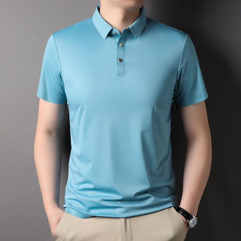 Ice silk short sleeved polo shirt for men in summer, no ironing, hanging nylon t-shirt, men's high-end trend tracksuit