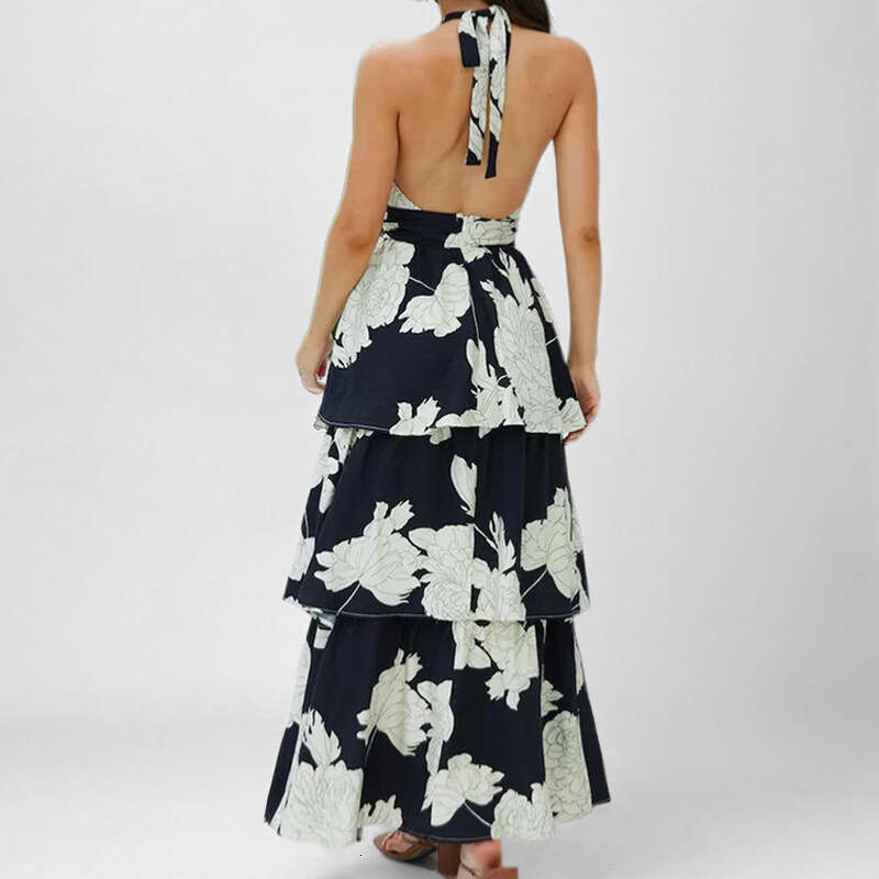 2025 Spring New Women's Clothing Elegant Printed Neck Strap Dress For Women KLMY