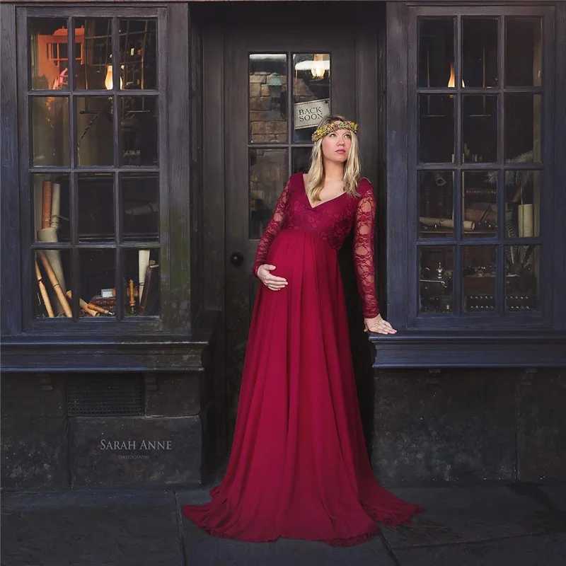 New Lace Chiffon Maternity Photography Dress Long Sleeve Sexy Pregnancy Dress Elegance Pregnant Women Maxi Gown For Photo Shoot X250224