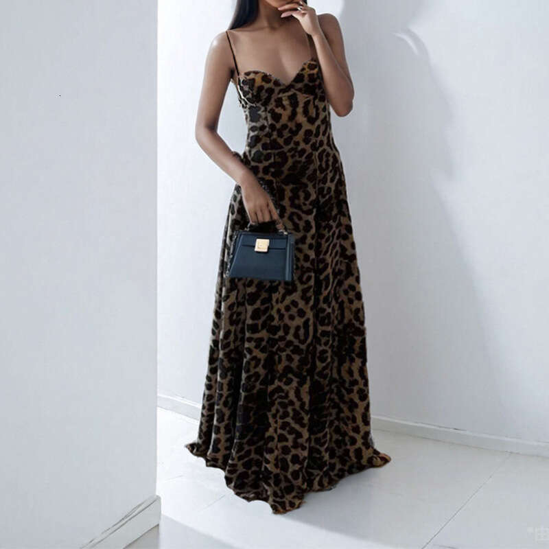 Women's Clothing 2025 New Spring Style Elegant And Fashionable Sexy Leopard Print Suspender Long Skirt For Women KLMY