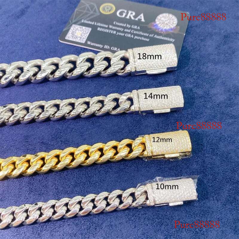 Hiphop Iced Out Moissanite Buckle Sier Cuban Necklace Stainless Steel Rock Men Jewelry Gold Plated Pass Tester Gift