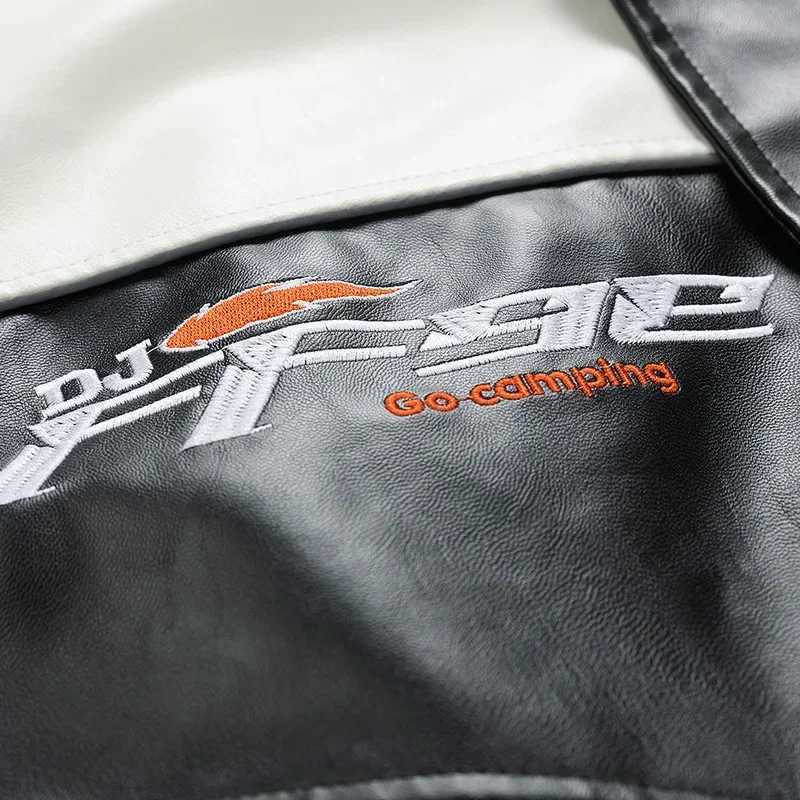 Mens Leather Clothing 2024 Autumn New patchwork Color Trend Print Outdoor Cycling Motorcycle Suit Men Versatile Leather JacketT250311