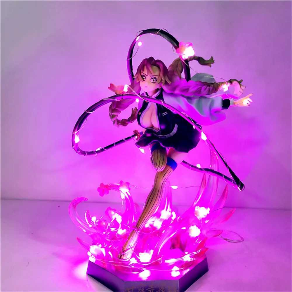Anime Figures Demon Slayer Kanroji Mitsuri PVC Led DIY Toys Kimetsu no Yaiba 21cm Decor Bedroom Visual Night Light Action FigureXJ250311