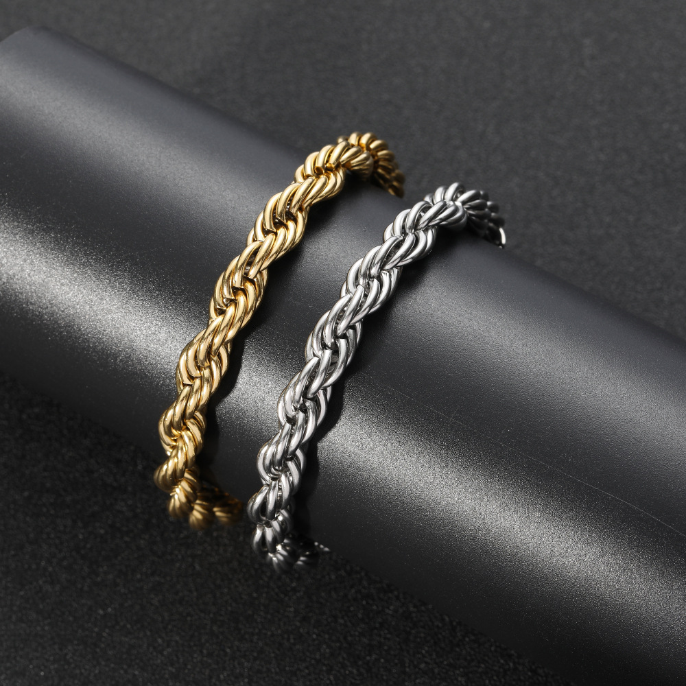 Hip Hop Stainless Steel Rope Chain Necklace Bracelet Jewelry Accessories Gold Plated Men Jewelry 8mm