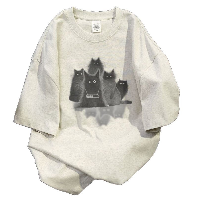 New cotton cat printed short sleeved designer women's T-shirt versatile, niche cute top 25 trendy styles to show off weight1