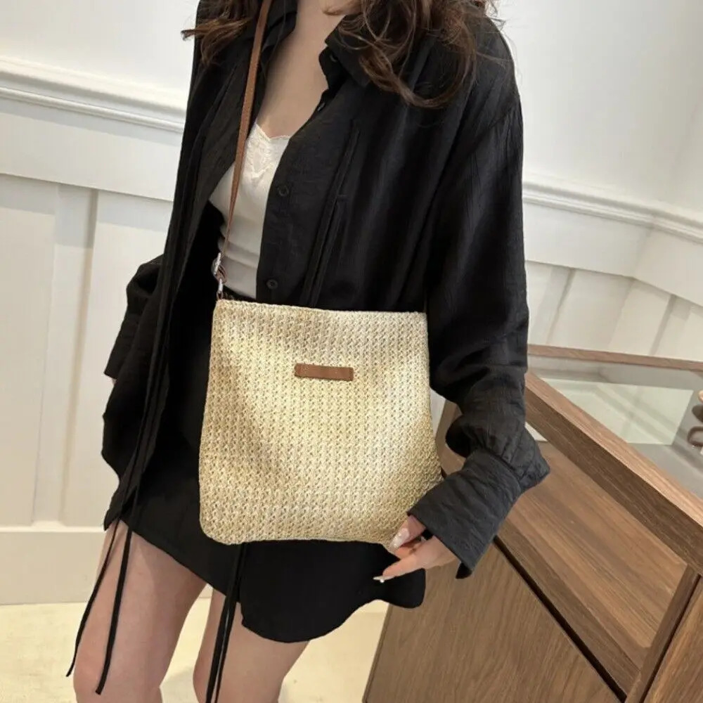 Ladies Fashion Summer Straw Crossbody Bag Women Beach Holiday Shopping Woven Shoulder Handbag Messenger Purses For Women Bags R250311