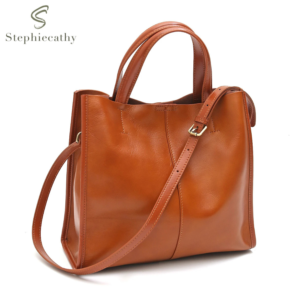 Womens Classic Genuine Leather Tote Simple Vintage Tophandle Bag Large Capacity Cross body Shoulder Handbag Business Versatile 250311