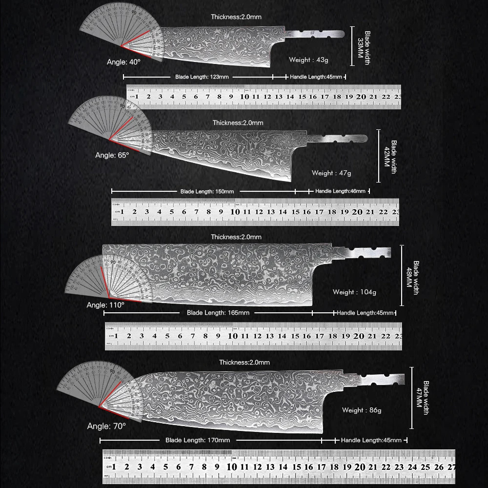 TURWHO Japanese Hand Forged Chef Knives DIY Blank Blade AUS10 Damascus Steel Kitchen Knife Making Handmade NO Handle 250311