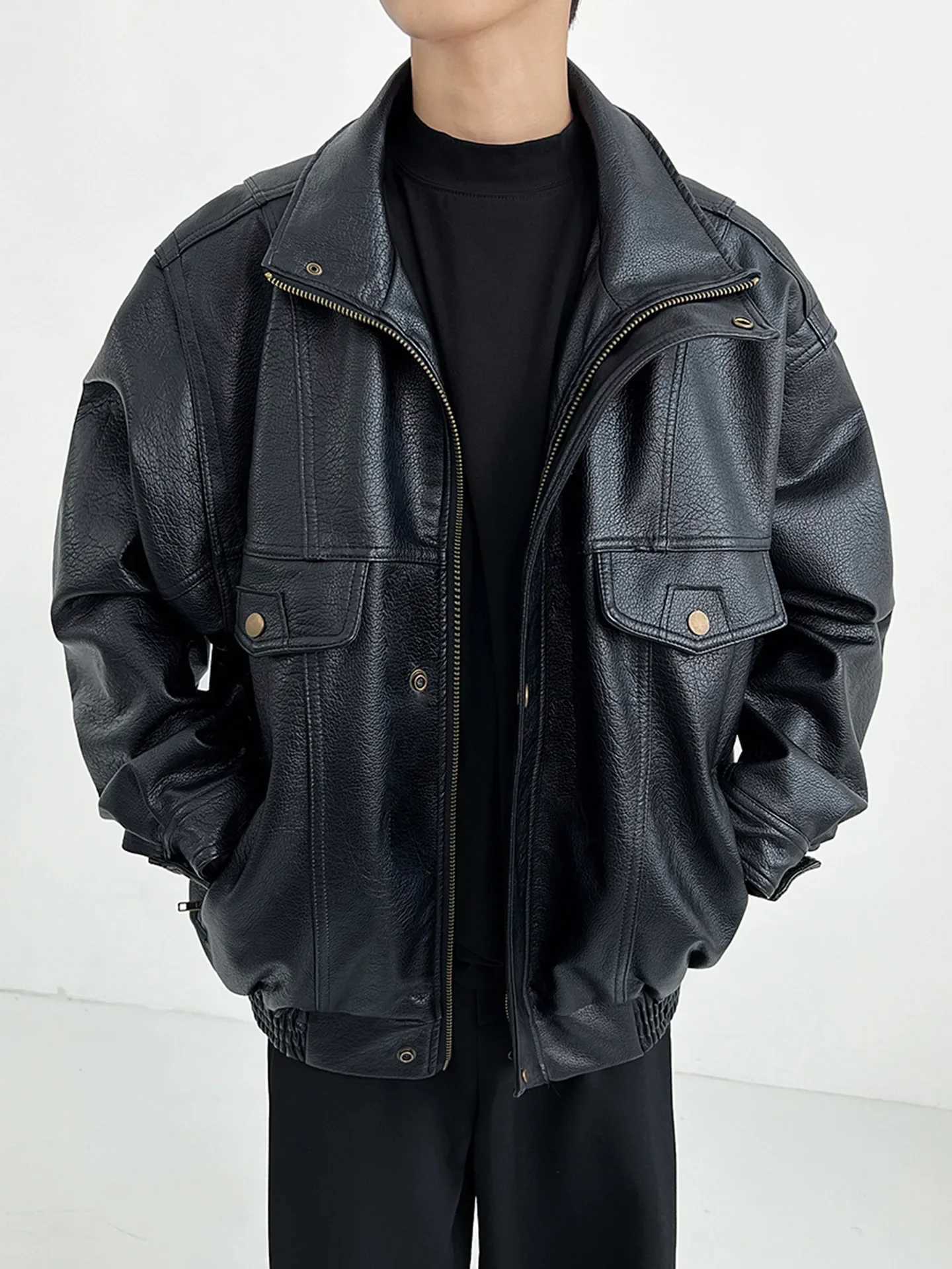 Vintage Motorcycle Leather Jacket For Men American Style PU Leather Thickened Cropped Spring Autumn High-End Feel Trendy Brand BT250311