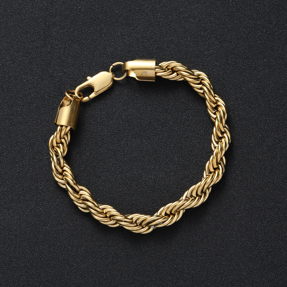 Hip Hop Stainless Steel Rope Chain Necklace Bracelet Jewelry Accessories Gold Plated Men Jewelry 8mm