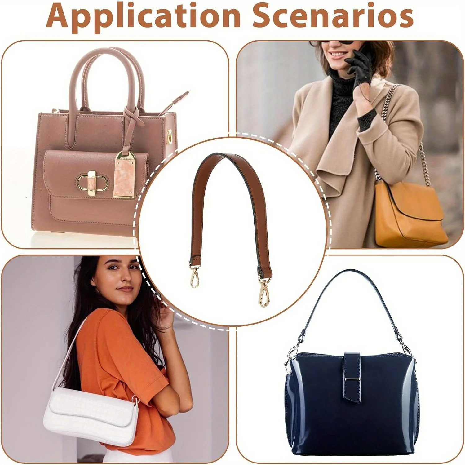 Shoulder bag black leather wallet shoulder strap handle 19 inch alternative with sliding buckle 250311