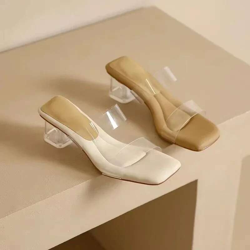 Summer Soft 2025 Platform Sandals for Women Fashion Transparent Pvc High Heel Sandalias Mujer New Clear Square Heels Slippers