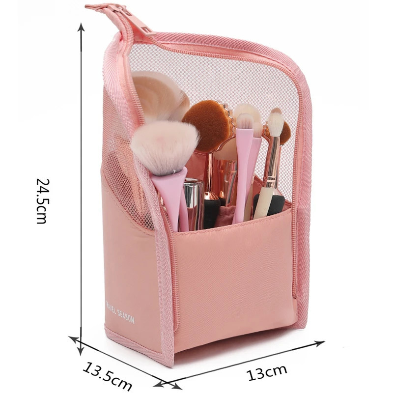 1 Pc Stand Cosmetic Bag for Women Clear Zipper Makeup Travel Female Brush Holder Organizer Toiletry 250311