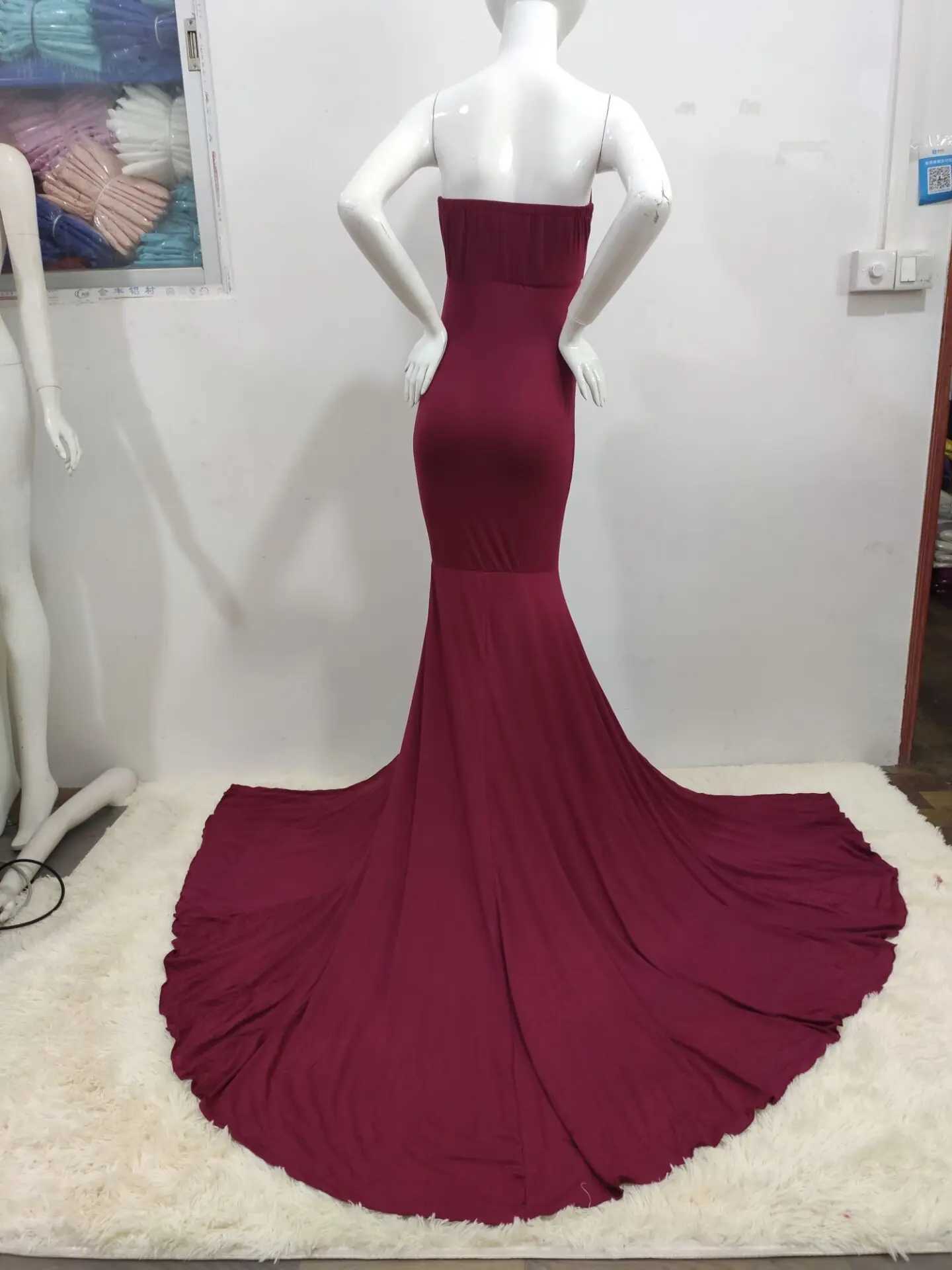 Pregnant womens summer shoulder evening gown photo shoot pregnant womens sexy split style long tail gown X250224
