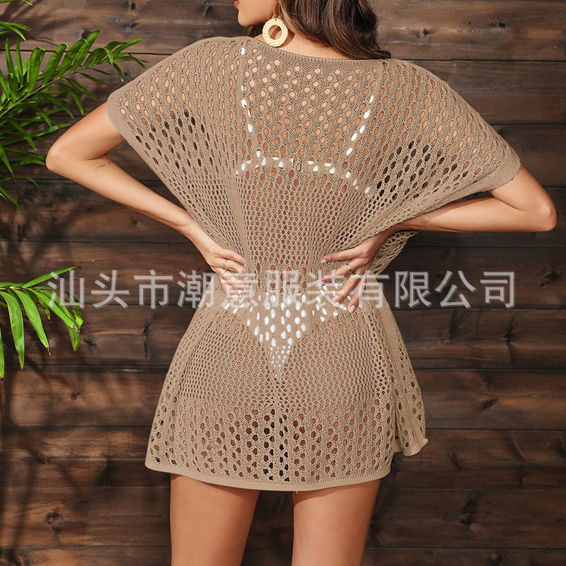 Spring/Summer New Texture Hollow Knitted Shirt Loose Bikini Outfit Swimsuit Sunscreen Jacket Women's Beach Hoodie