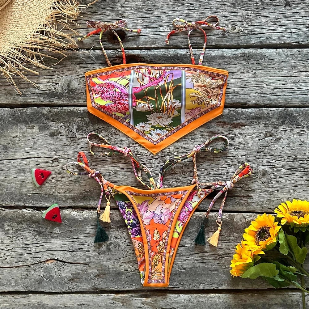 Sexy Bikini Women Print Brazilian Set Halter Backless Swimsuit Swim Wear Dot bikini female 250310