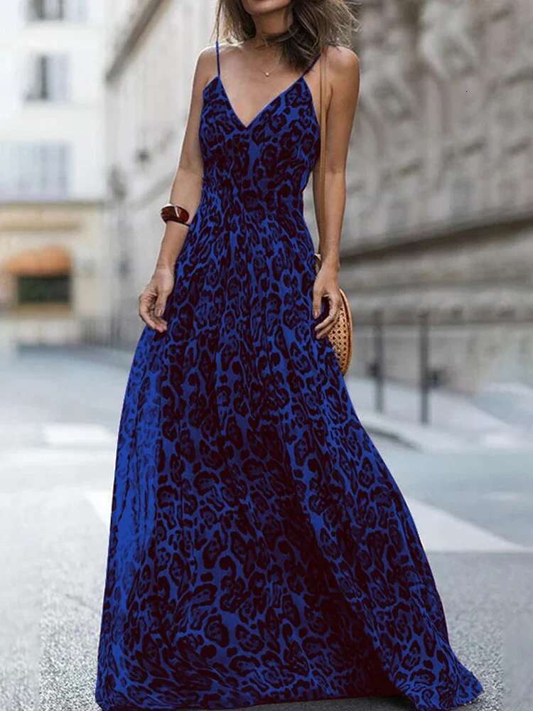 Sexy V Neck Leopard Print Sg Summer Elegant Off Shoulder Long Party Fashion Women Wrap Waist Slim Robe Dress